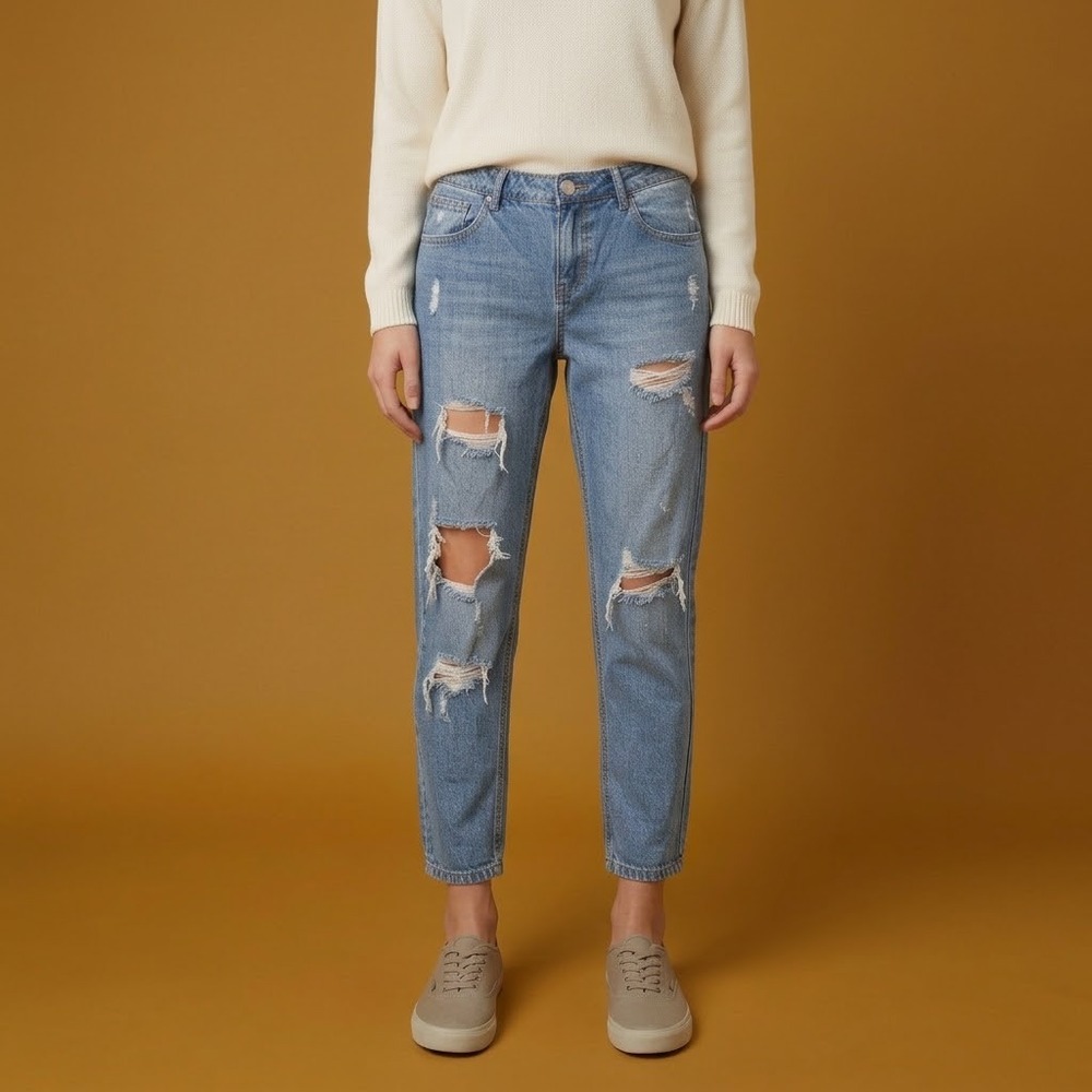 Cotton On Boyfriend Distressed Jeans Womens 6 Blue Denim Stretch EUC